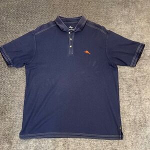 Tommy Bahama Mens Polo Shirt Navy Blue Embroidered Logo Short Sleeve L G